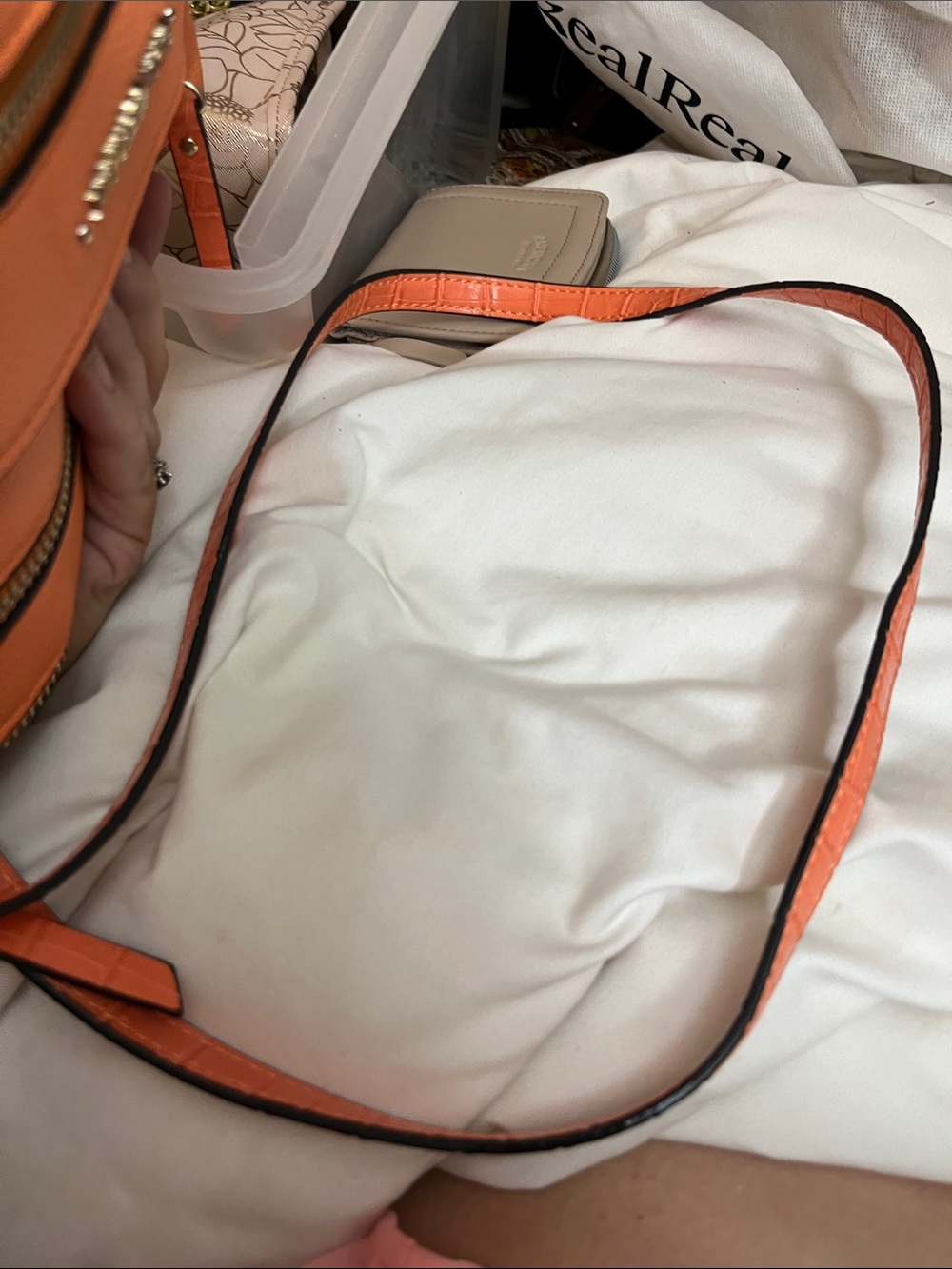 Dana Buchman Bright Orange Pebbled Leather Crossbody - Picture 4 of 12